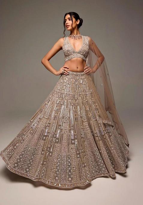 Lavender Embroidery Net Lehenga Set