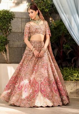 Beige Embroidery Silk Lehenga Set
