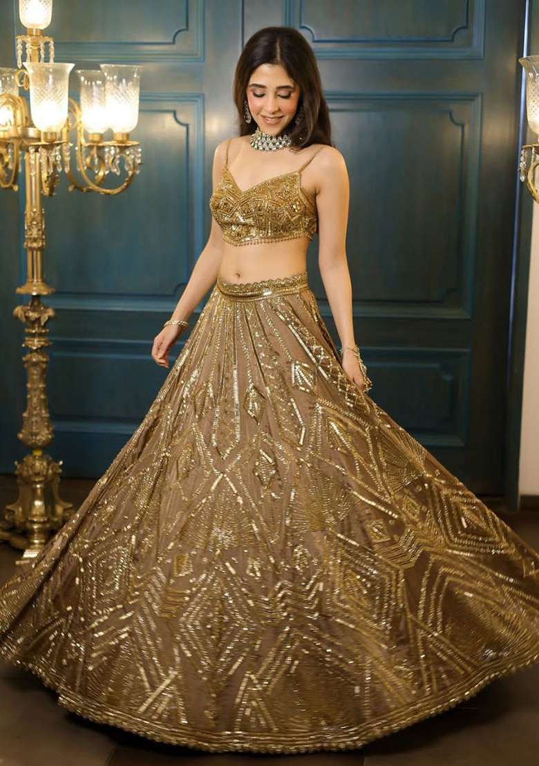 Yellow Net Lehenga Set with Embroidery for Diwali | Wedding & Festive Wear - Indya