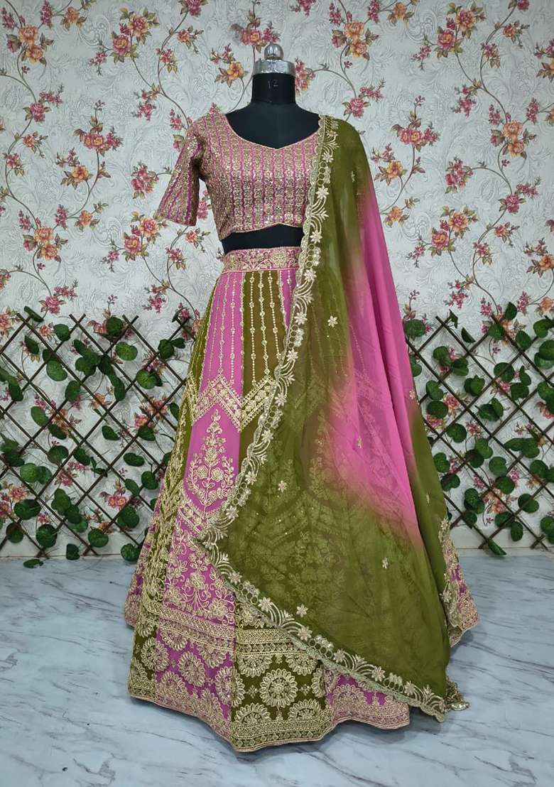 Multicolor Embroidery Georgette Lehenga Set - Indya