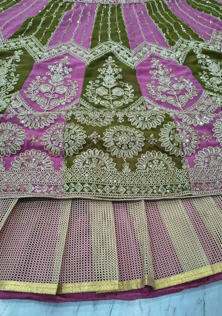 Multicolor Embroidery Georgette Lehenga Set - Indya