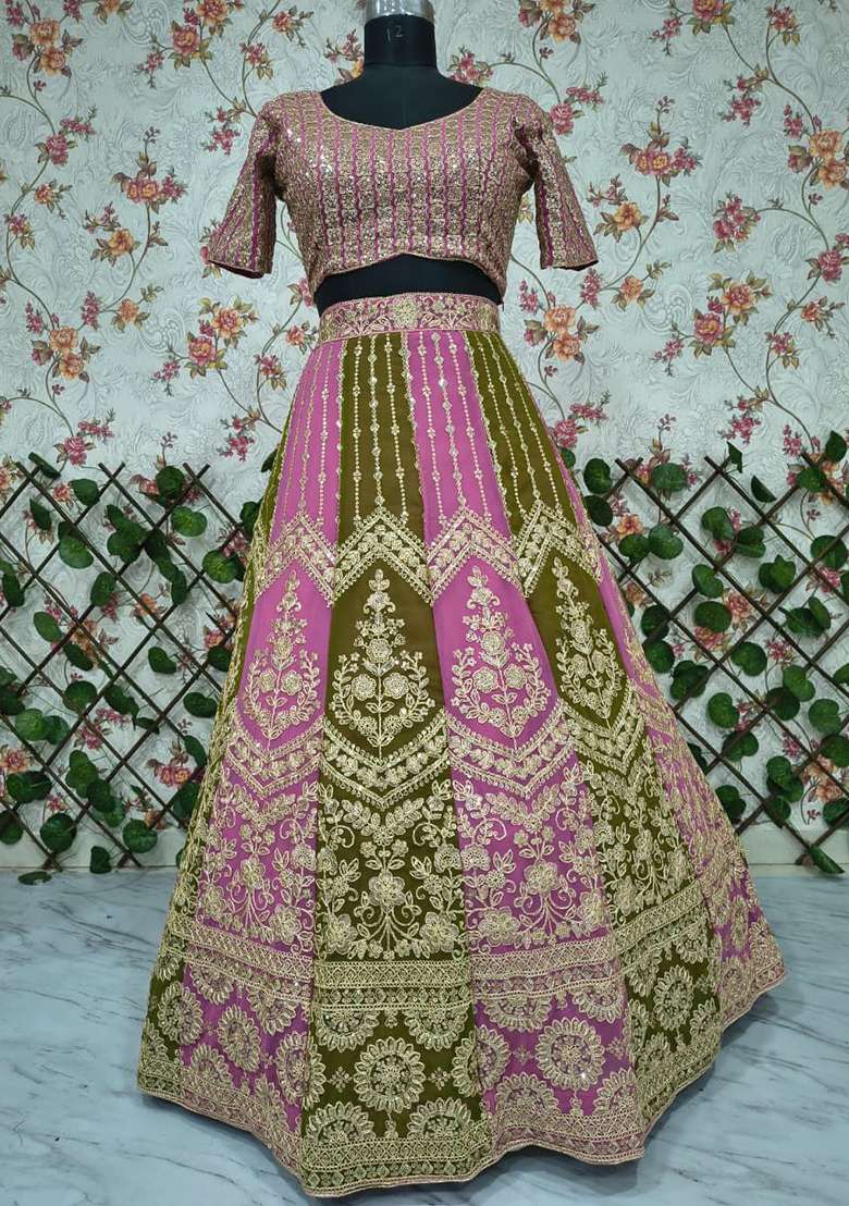 Multicolor Embroidery Georgette Lehenga Set - Indya