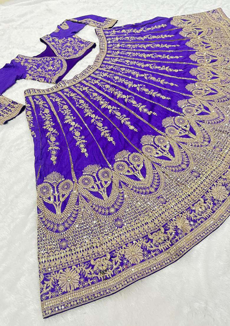 Blue Embroidery Silk Blend Lehenga Set for Diwali and Festive Wear - Indya