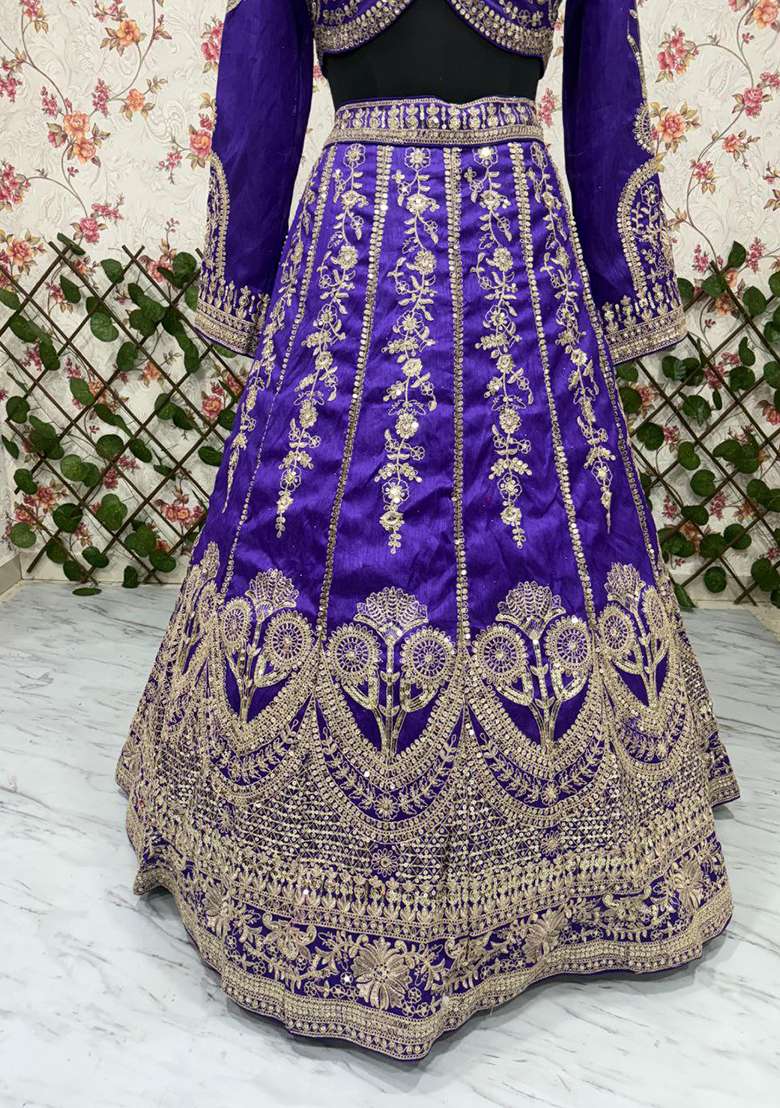 Blue Embroidery Silk Blend Lehenga Set for Diwali and Festive Wear - Indya