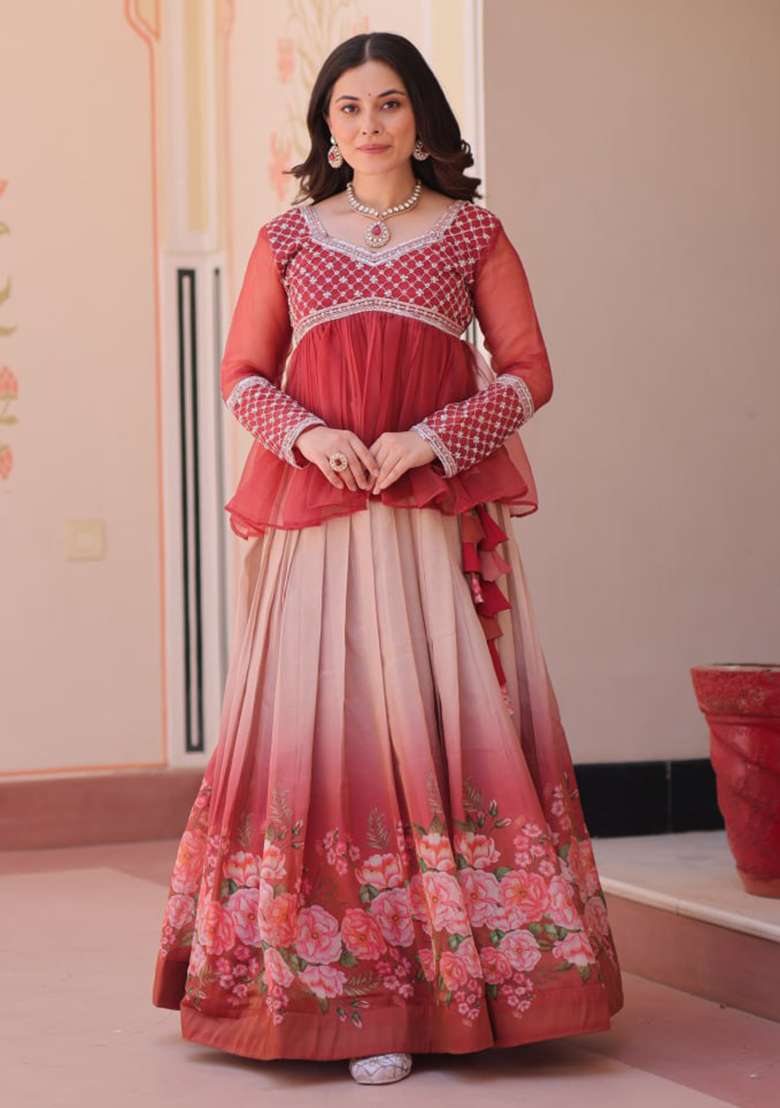 Gajri Printed Cosmos Lehenga Set - Indya