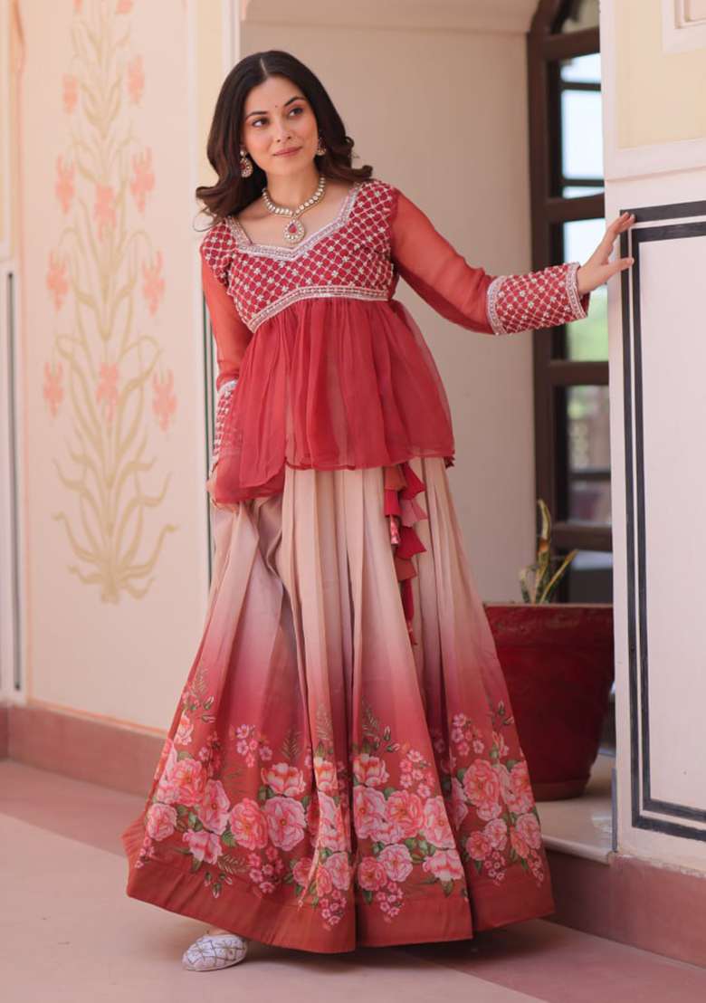 Gajri Printed Cosmos Lehenga Set - Indya