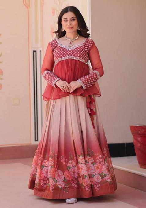 Gajri Printed Cosmos Lehenga Set