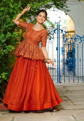 Orange Embroidery Fendy Lehenga Set