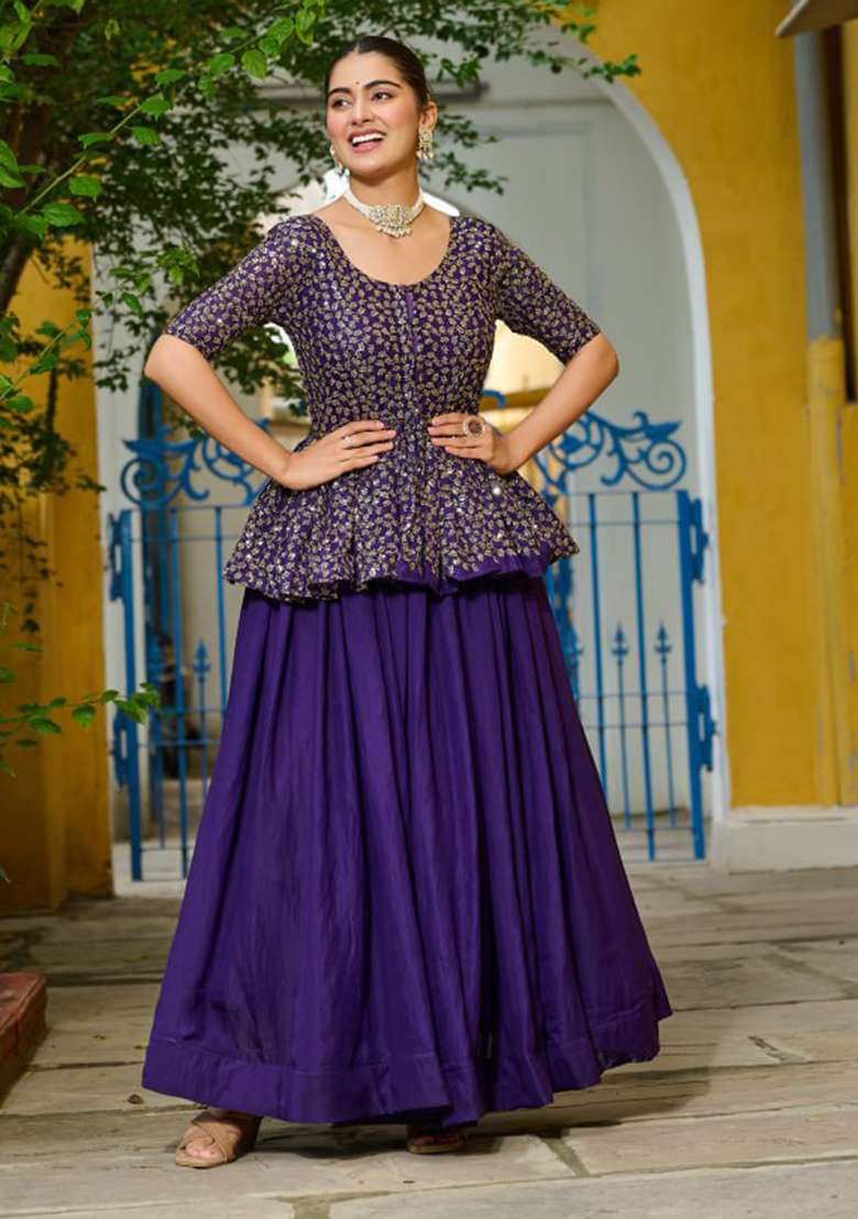Purple Fendy Lehenga Set with Embroidery for Diwali | Wedding & Festive Wear - Indya