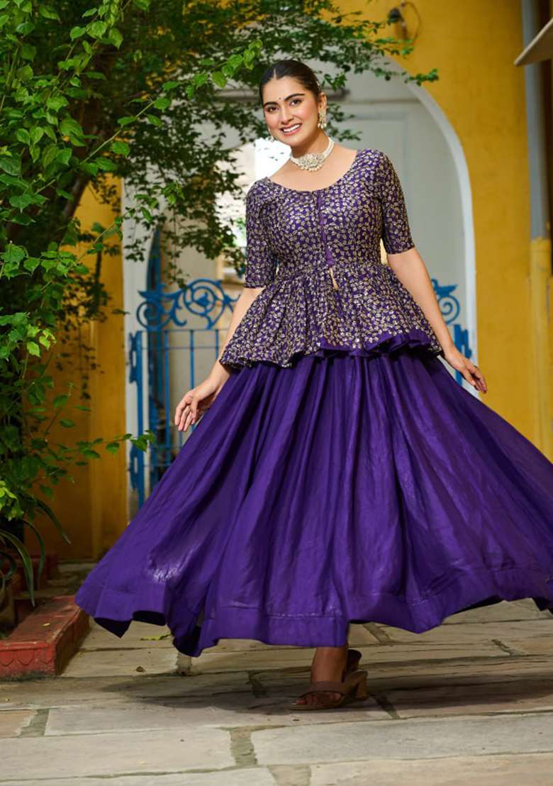 Purple Fendy Lehenga Set with Embroidery for Diwali | Wedding & Festive Wear - Indya