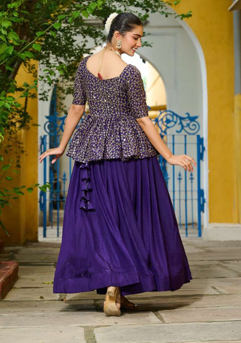 Purple Fendy Lehenga Set with Embroidery for Diwali | Wedding & Festive Wear - Indya