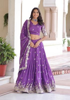 Lavender Embroidery Silk Lehenga Set