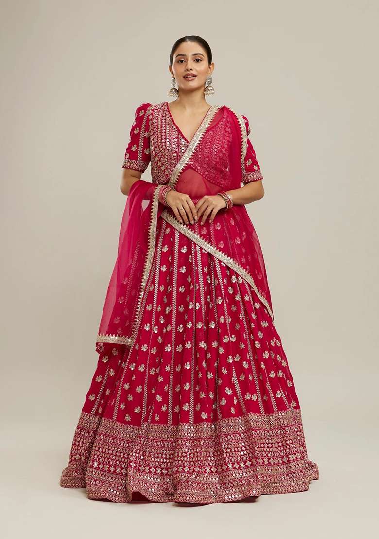 Pink Embroidery Georgette Lehenga Set for Diwali and Festive Wear - Indya