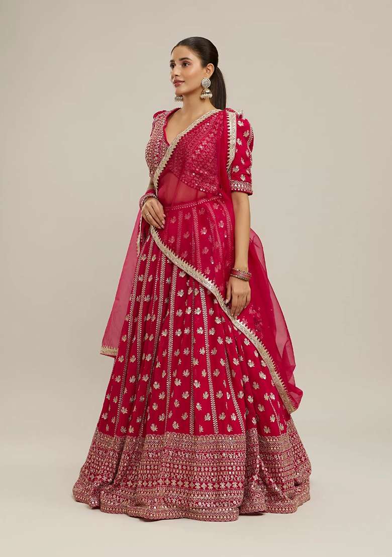 Pink Embroidery Georgette Lehenga Set for Diwali and Festive Wear - Indya
