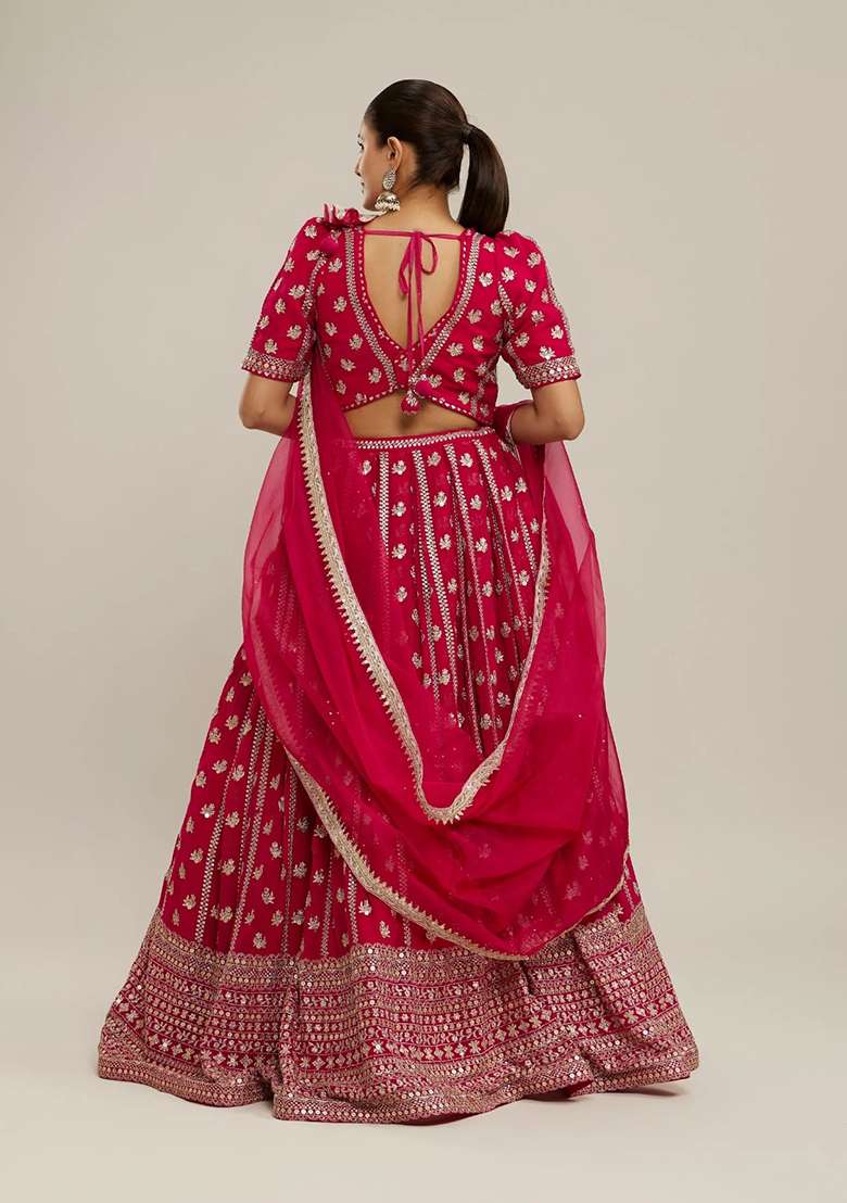 Pink Embroidery Georgette Lehenga Set for Diwali and Festive Wear - Indya