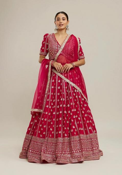 Pink Embroidery Georgette Lehenga Set