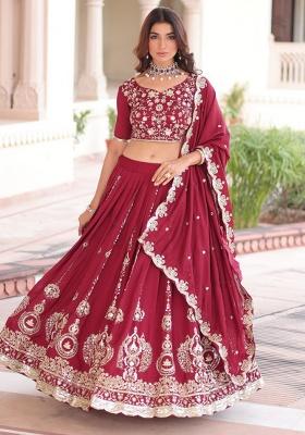 Pink Embroidery Silk Lehenga Set