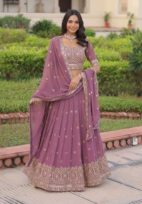 Lavender Embroidery Georgette Lehenga Set