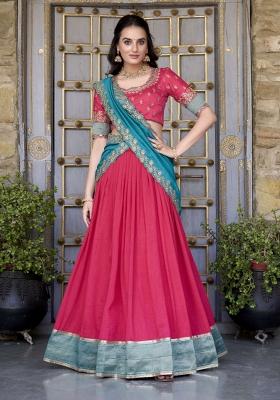 Pink Zari Work Silk Lehenga Set