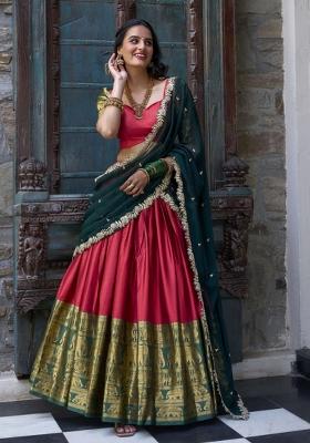 Red Zari Work Blended Lehenga Set