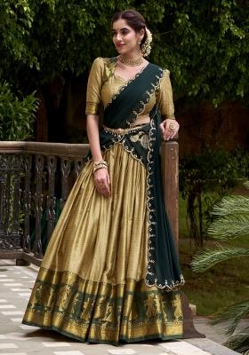 Cream Zari Work Cotton Lehenga Set