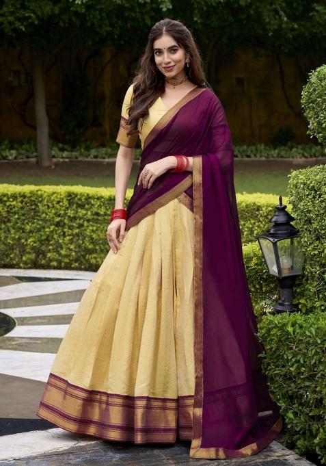 Cream Zari Work Kanjivaram Lehenga Set