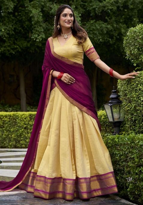 Cream Zari Work Kanjivaram Lehenga Set