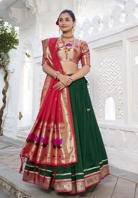 Green Solid Silk Lehenga Set
