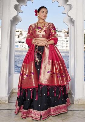 Black Zari Work Silk Lehenga Set