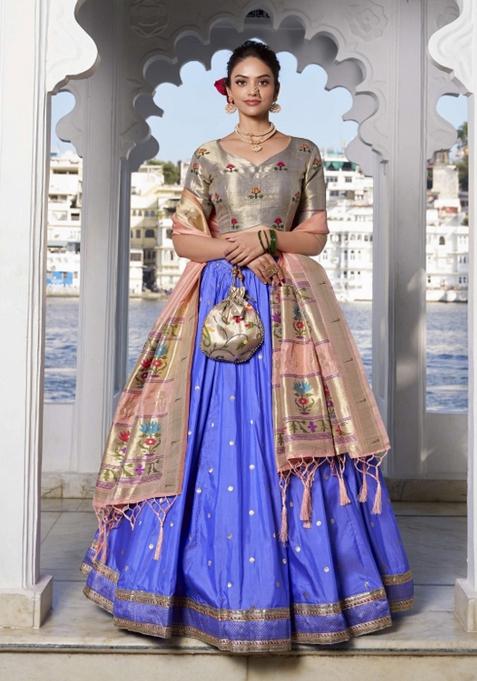 Blue Zari Work Silk Lehenga Set
