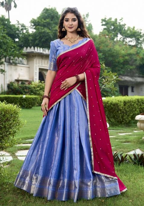 Blue Zari Work Kanjivaram Lehenga Set