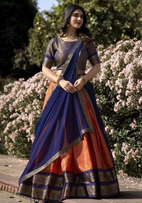 Orange Zari Work Kanjivaram Lehenga Set