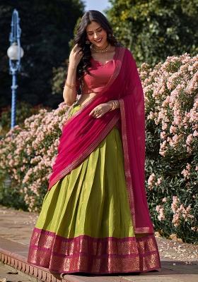 Pista Zari Work Kanjivaram Lehenga Set