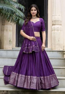 Purple Zari Work Chanderi Lehenga Set