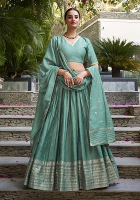 Sea Green Zari Work Chanderi Lehenga Set