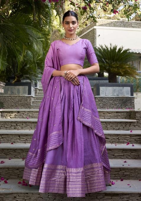 Purple Zari Work Chanderi Lehenga Set