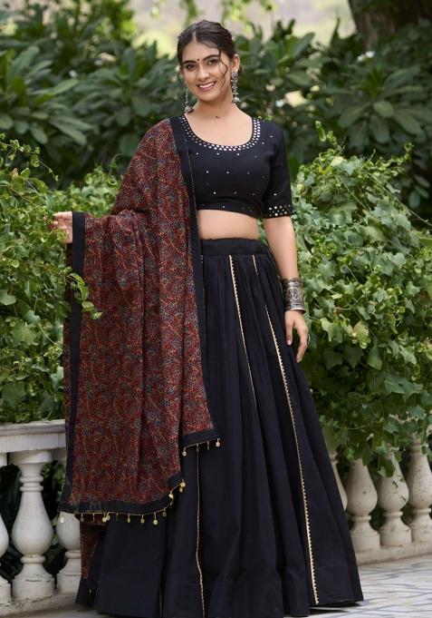 Black Gota Patti Cotton Lehenga Set