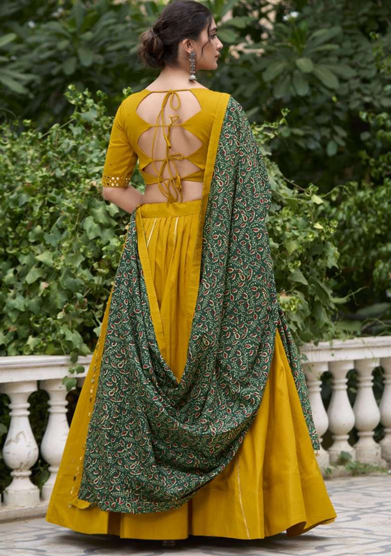 Mustard Yellow Gota Patti Cotton Chaniya Choli Set For Navratri And Garba - Indya