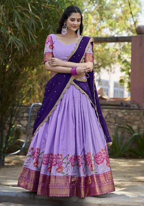 Lavender Embroidered Silk Lehenga Set