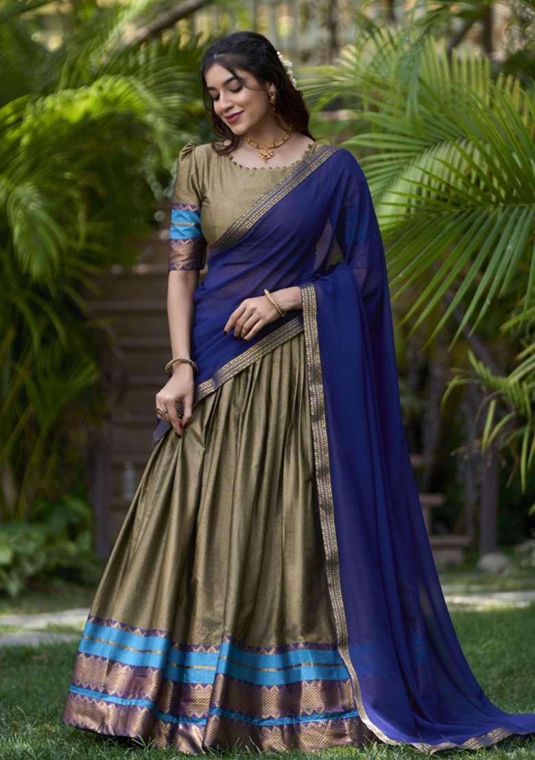 Chiku Zari Work Cotton Lehenga Set - Indya