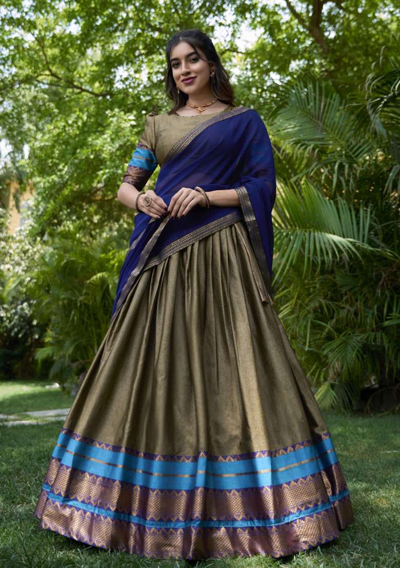 Chiku Zari Work Cotton Lehenga Set - Indya