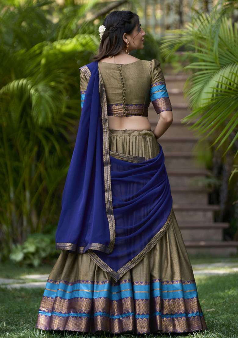 Chiku Zari Work Cotton Lehenga Set - Indya