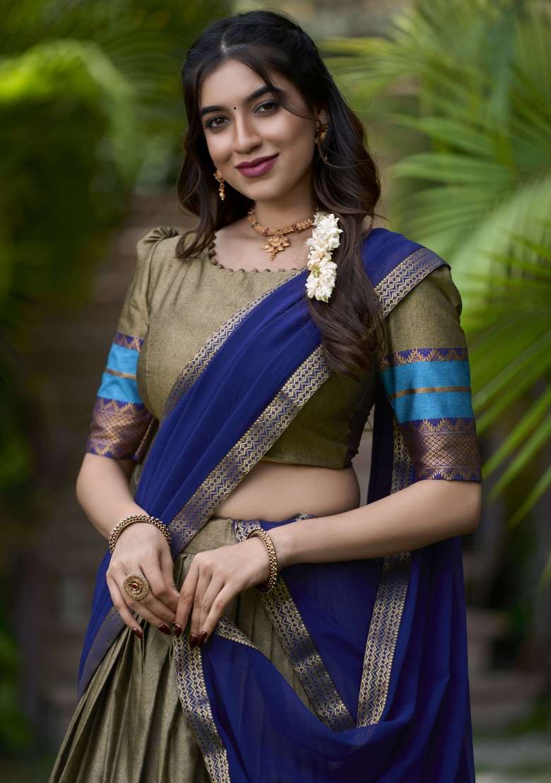Chiku Zari Work Cotton Lehenga Set - Indya