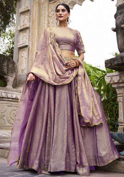 Lavender Embroidered Blended Lehenga Set