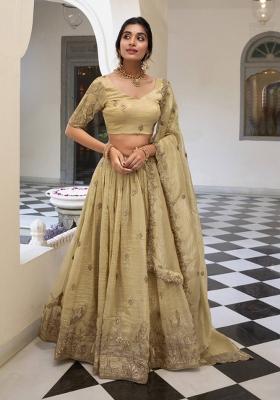 Off White Embroidered Tissue Lehenga Set