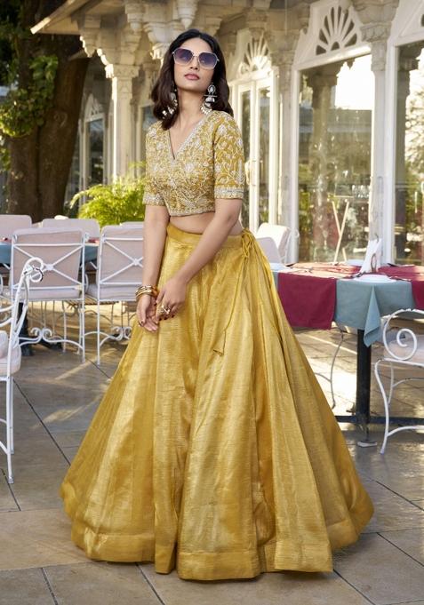 Mustard Yellow Solid Blended Lehenga Set