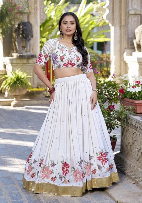 White Embroidered Georgette Lehenga Set