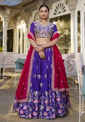 Purple Embroidered Silk Lehenga Set