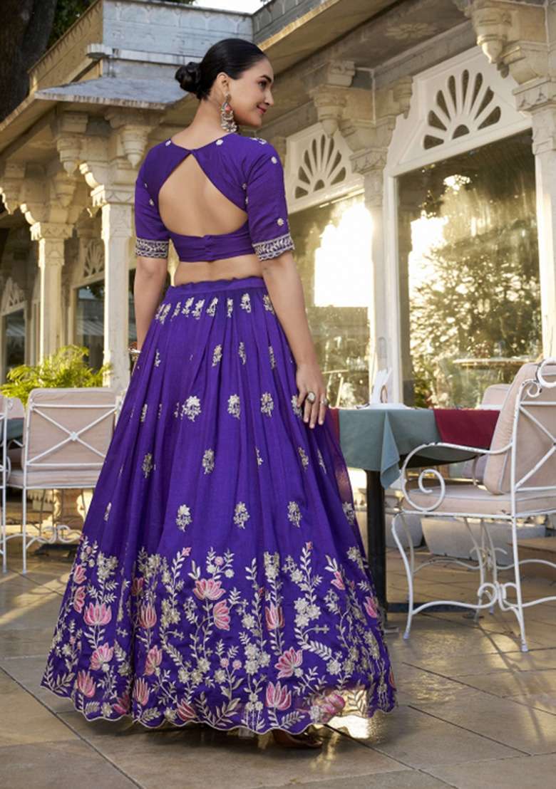 Purple Silk Blend Lehenga Set with Embroidered for Diwali | Wedding & Festive Wear - Indya