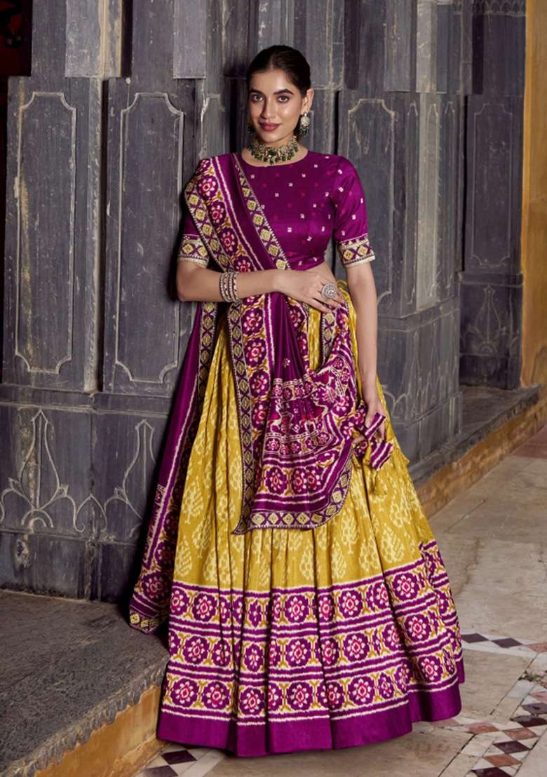 Mustard Yellow Silk Blend Lehenga Set with Printed for Diwali | Wedding & Festive Wear - Indya